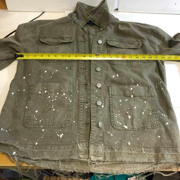 Splendid Women Cargo Military Paint Splatter Raw Hem jacket in EUC sz L - Picture 6 of 9